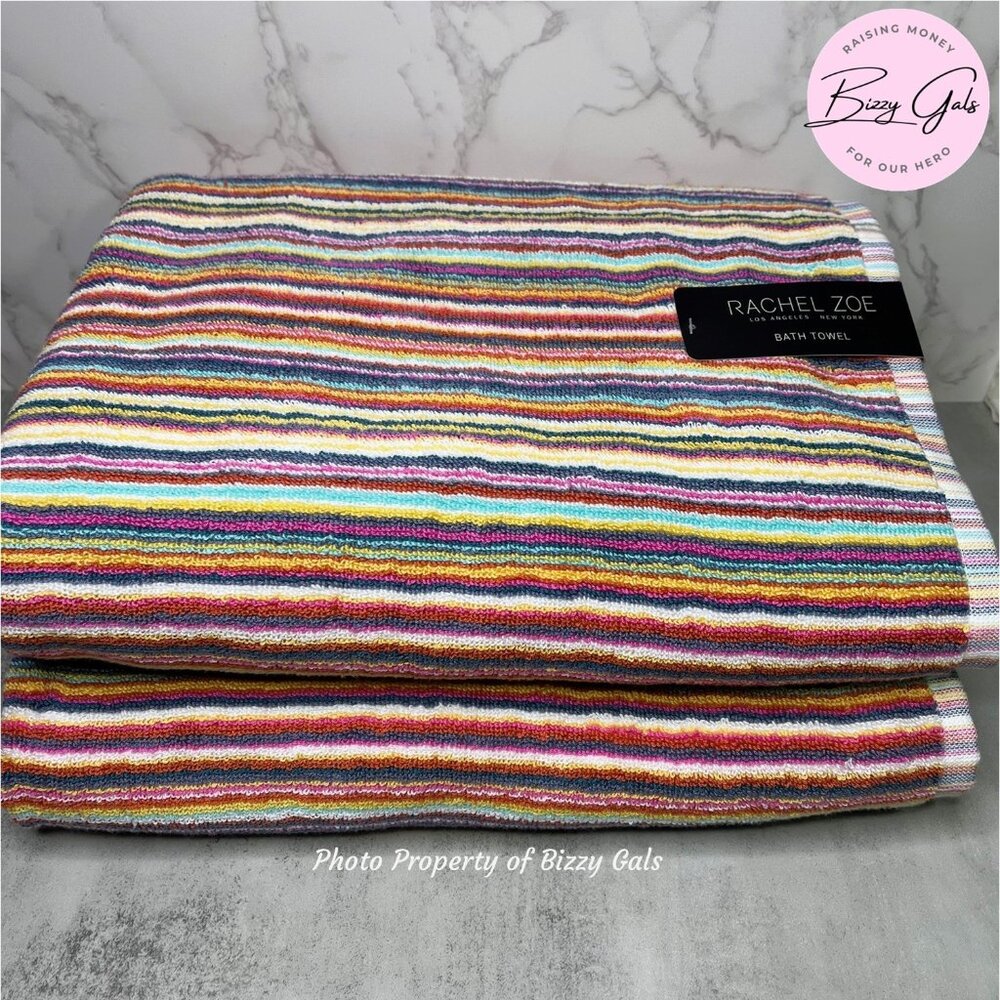 RACHEL ZOE Multi Colored Stripe Rainbow Bath Towels Set of 2